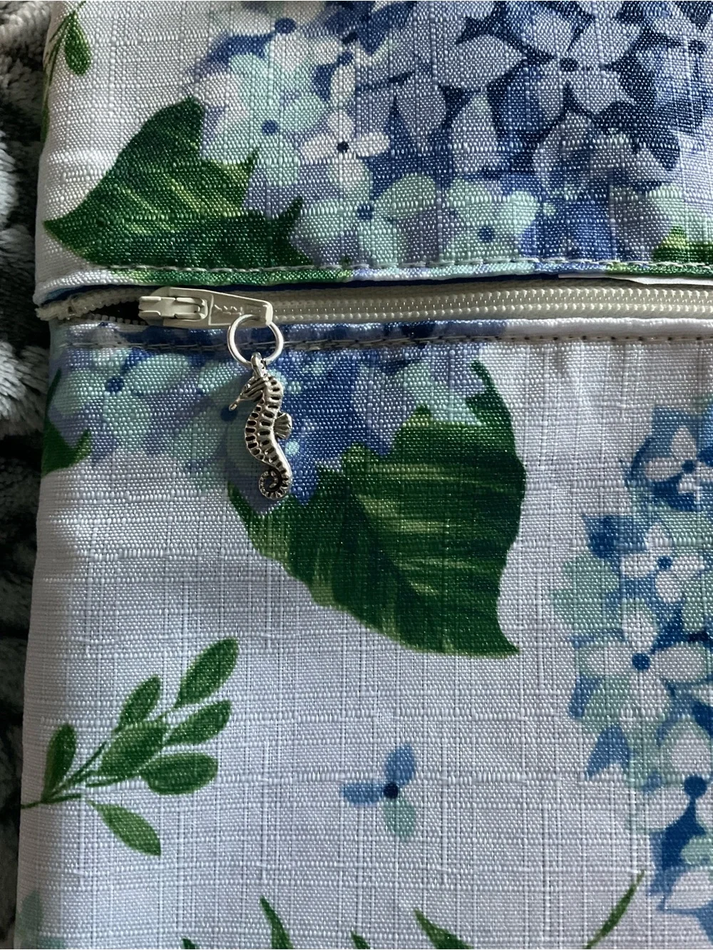 Handmade Cosmetic Bag/Carry-All Bag. Pretty Floral Print. Zip Closure.10 x 8.5”